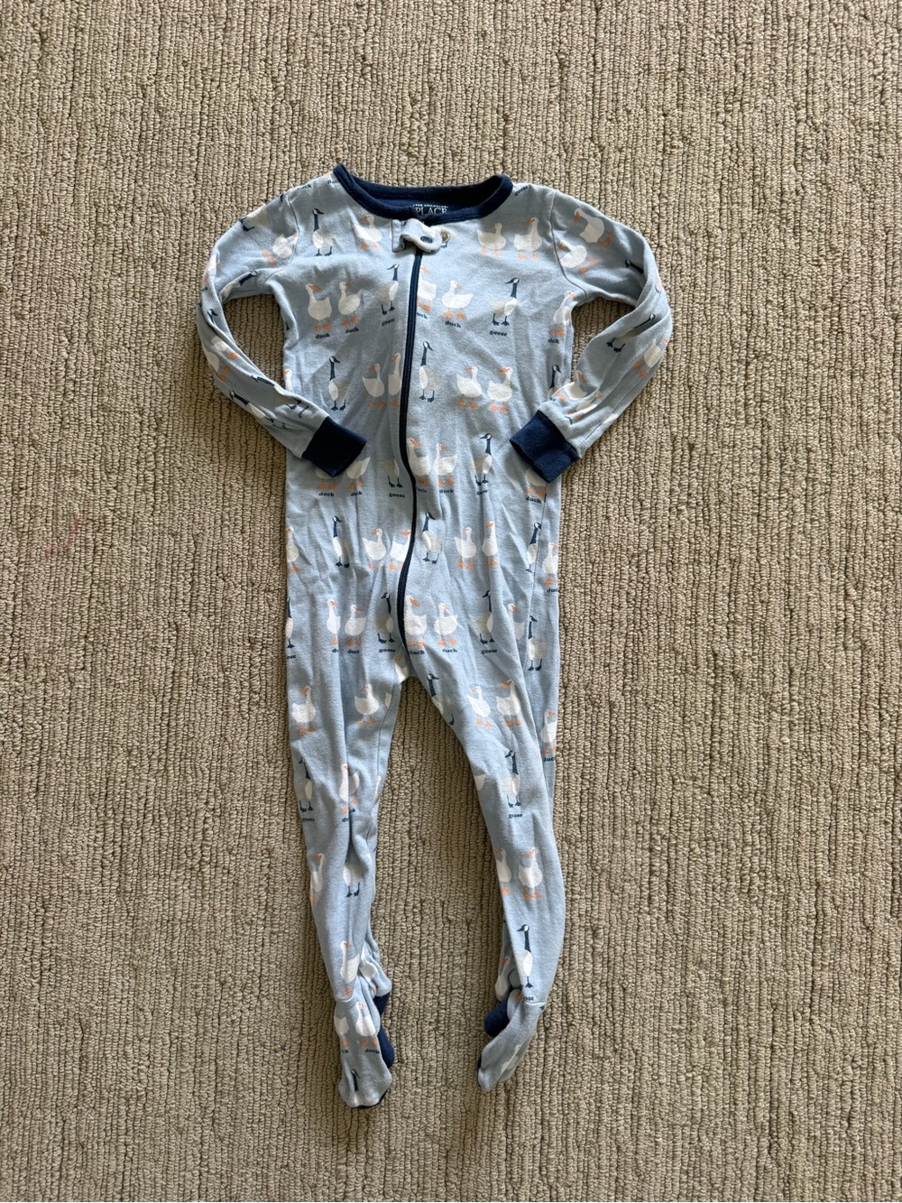 The Children's Place Light Blue Goose Print Footed One-Piece Pajamas